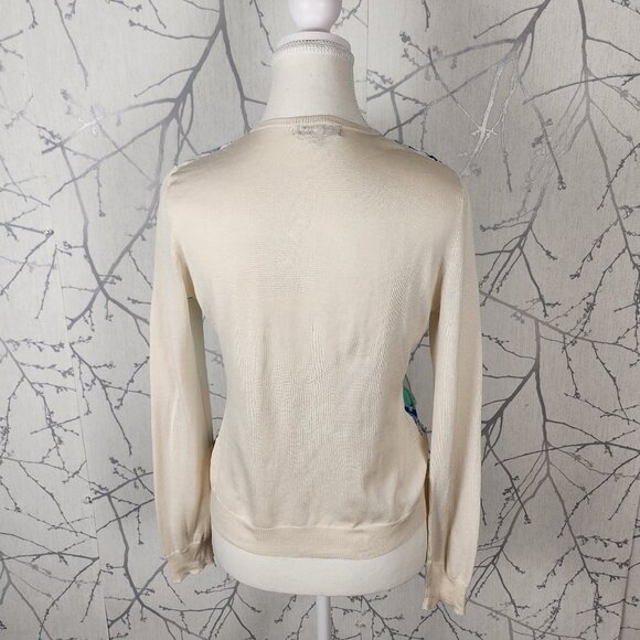 Armand Ventilo Watercolor Floral Satin Front Silk Cotton Cardigan - Picture 4 of 6